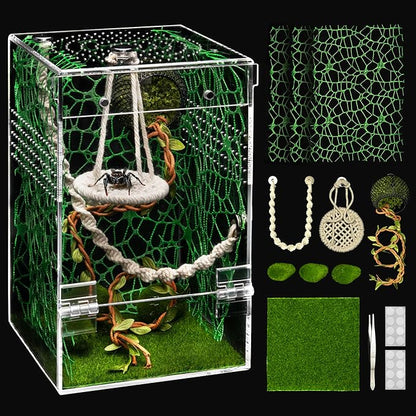 AZV Large Jumping Spider Enclosure Kit,Escape Proof Praying Mantis Habitat,Magnetic Door Arboreal Tarantula Spider Box,Complete Transparent Acrylic Beetle Terrarium,Insect Cage Bug Starter Container