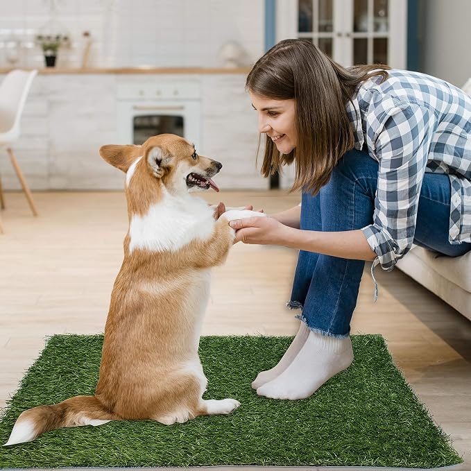 2 Pack Artificial Dog Grass Pee Pad 20"x 25", Fake Grass Pad for Dogs Tray | Easy to Clean, Replacement Turf Mat, Washable, Reusable, Realistic, Indoor Puppy Potty Training, for Apartment, Balcony Use