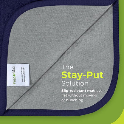 PeapodMats Bedwetting Waterproof Bed Mat, Reusable 3x3 Navy Blue | Washable reusable bed mat for bedwetting, incontinence, kids, adults, pets, and mattress protection