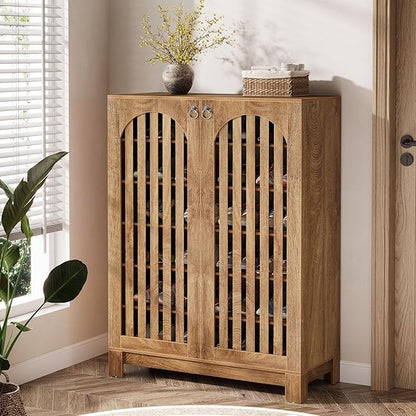 Tribesigns Shoe Cabinet with Slatted Doors, 6-Tier Entryway Shoe Storage Rack