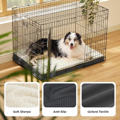 Bedsure XL Dog Bed for Crate, Pet Bed with Washable Cover, 41x27 Inch Grey | Orthopedic Egg Crate Foam, Flat Rectangle Sherpa Mat, Non-Slip Bottom, Comfy Removable Cover, For Extra Large Pets ≤ 65 lbs
