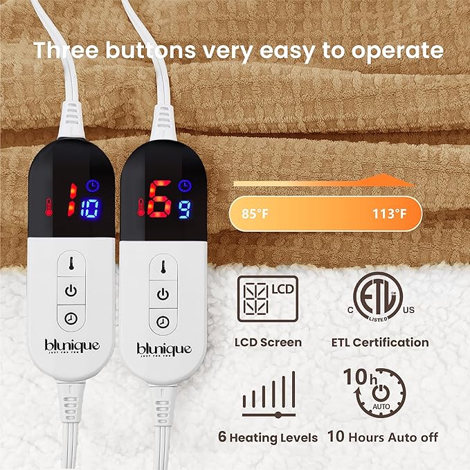 Heated Blanket Electric Blanket Queen Waffle, 84x90 Inches Dual Controllers