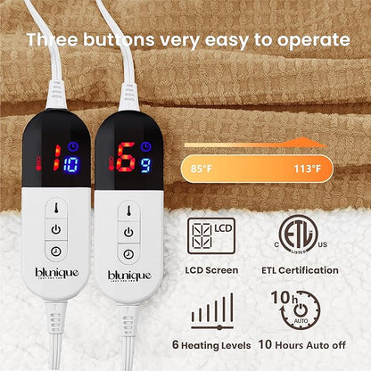 Heated Blanket Electric Blanket King Waffle, 90x100 Inches Dual Controllers