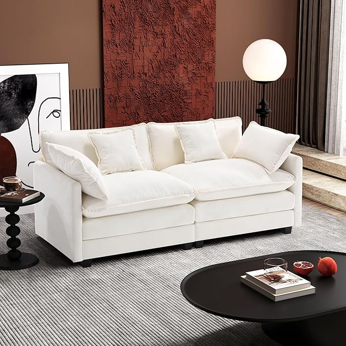 Ihanherry Cloud Sofa 77 Inch Loveseat, Modern Sectional Couch, 2-Seats Sofa for Living Room Bedroom and Apartment, Comfy Double Layer Upholstered Seat Cushion, Breathable Chenille Fabric, Beige