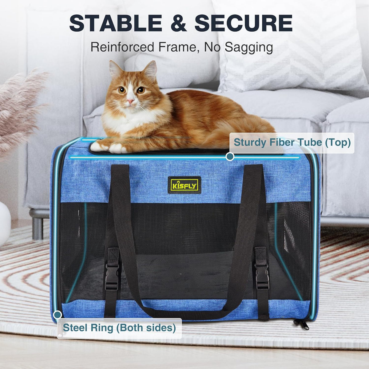 Dog Carriers for Small Dogs, Large Cat & Bunny, Foldable Soft-Sided Pet Travel Bag, up to 25lbs (20"x13"x13"), Breathable and Anti-Scratch Mesh, Perfect for Road Trips, Portable, Blue