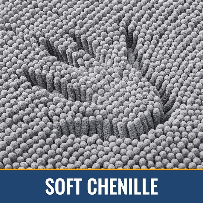 Arotive Bathroom Rugs 70x24, Extra Soft Absorbent Shaggy Chenille Bath Rugs, Machine Washable Rubber Backing Non-Slip Bath Mats for Bathroom Floor Tub and Shower, Home Decor Accessories, Grey