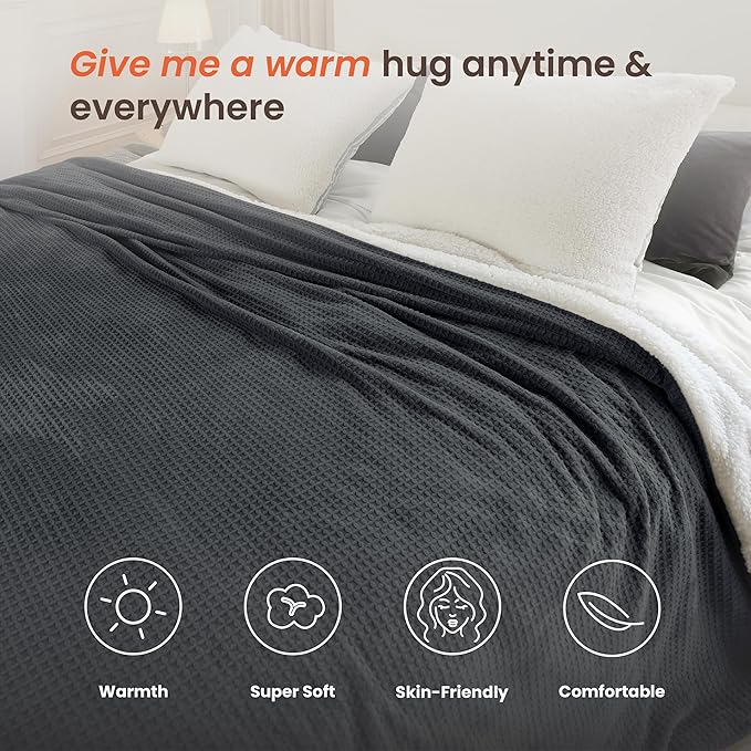 Heated Blanket Electric Blanket Queen Waffle, 84x90 Inches Dual Controllers