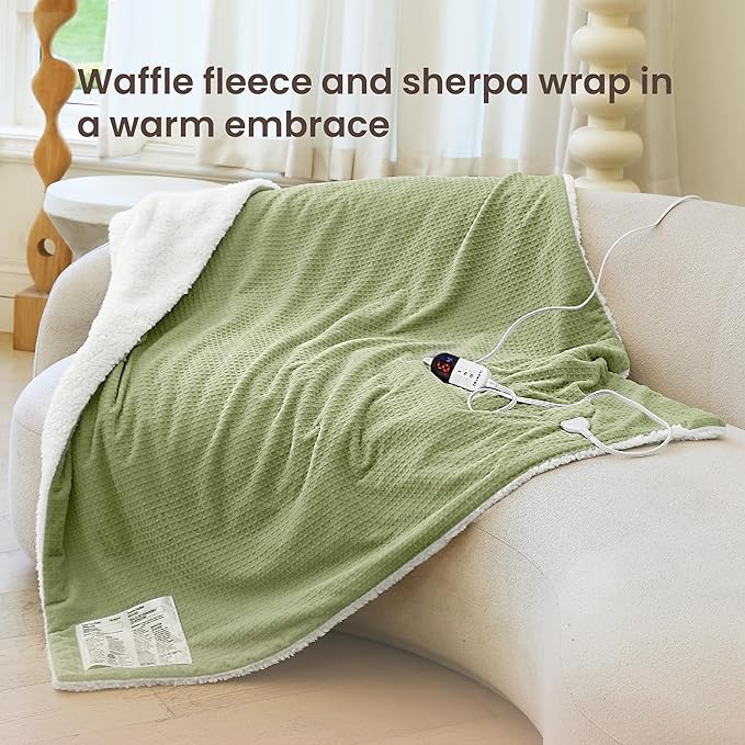 Heated Blanket Electric Blanket Twin Waffle, 62x84 Inches Sherpa Fleece Fast