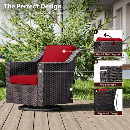 8 Pieces Wicker Patio Furniture, Luxury Outdoor Furniture with 2 Patio Swivel Chair, 2 Patio Chair, 3-Seater Sofa, 2 Patio Ottoman and 1 Side Table, Wide Armrest, Thickened Cushions