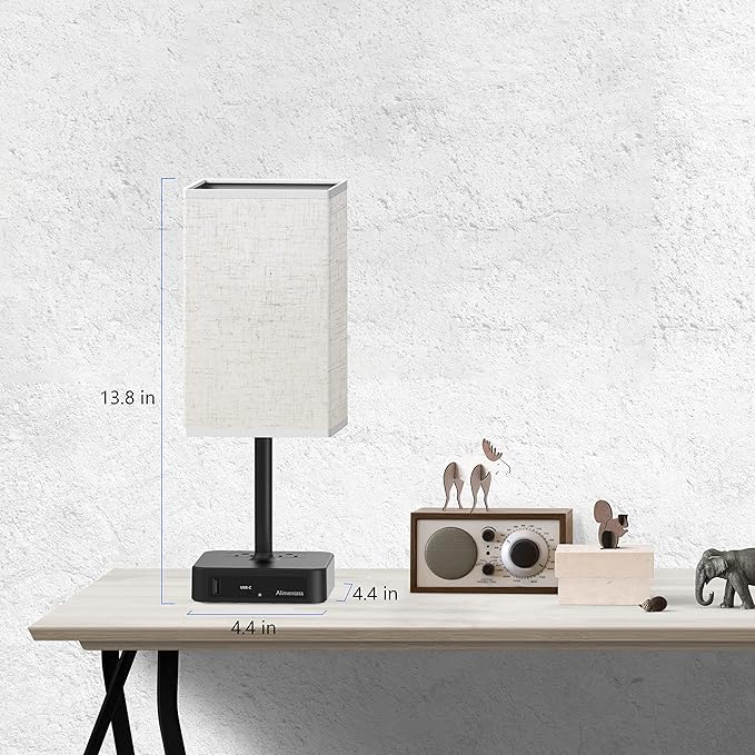 Touch Control Bedside Table Lamp with USB C & USB A Charging Port and 2 AC Outlet, Minimalist LED Desk Light with Charger Base Brown Fabric Shade for Bedroom/Nightstand/Office