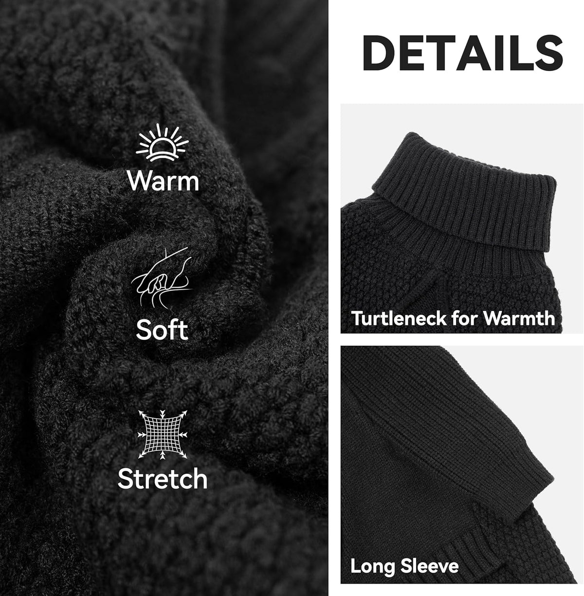 cyeollo Warm Turtleneck Large Dog Sweater, Stretchy & Cozy Knit Doggy Sweater with Sleeves Boy Fall Winter Cold Weather Big Dog Clothes Like Doberman Labrador, Black XXXL