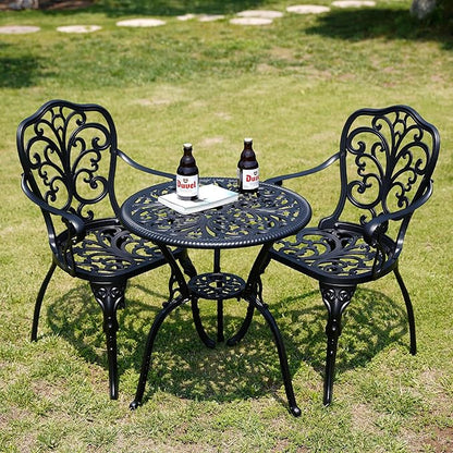 Withniture Bistro Set 3 Piece Outdoor, Bistro Table and Chairs Set of 2, All Weather Patio Bistro Set with Umbrella Hole, Patio Set for Garden, Black