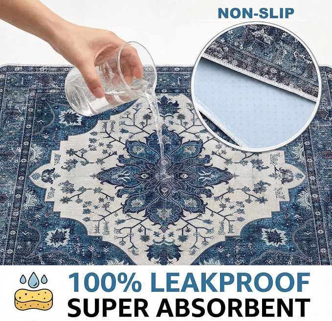 Washable Pee Pads for Dogs,Great Urine Absorbent Reusable Puppy Training Pads,Waterproof,Leak-Proof & Non-Slip Potty Pads for Whelping,Crate,Playpen,Bed.(Dark Navy Floral,48"x48")