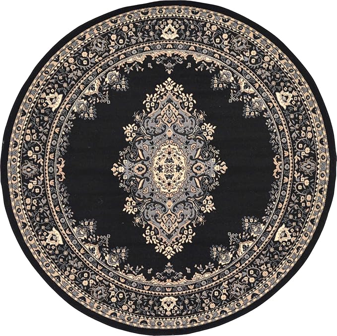 Unique Loom Reza Collection Traditional Persian Style Area Rug, 8' 0" x 8' 0", Black/Beige
