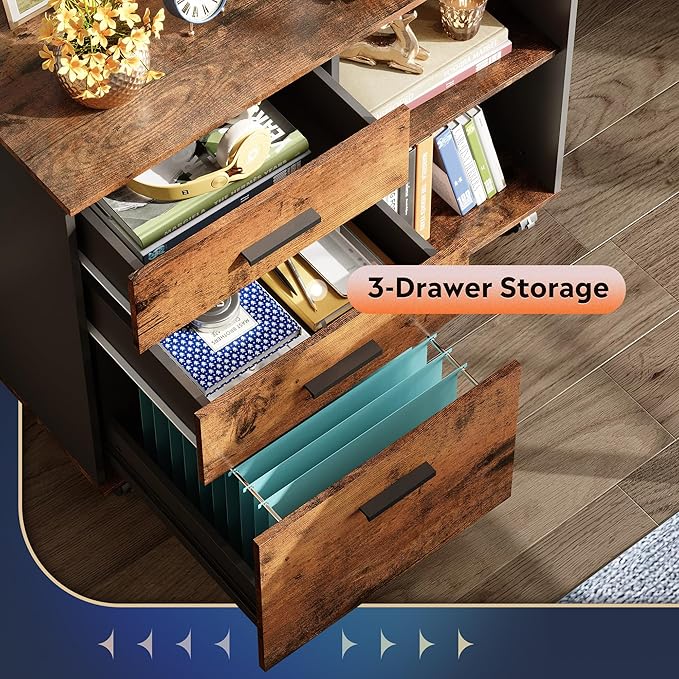 DEVAISE 3 Drawer Mobile File Cabinet, Wood Lateral Filing Cabinet, Printer Stand