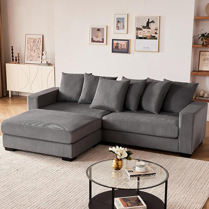 101.6" Deep Seat Modular Sectional Sofa, Thickened Corduroy Sectional Couches for Living Room, Comfy L-Shaped Upholstered Cloud Couch with Chaise, Widened Armrests for 4 People, Dark Grey