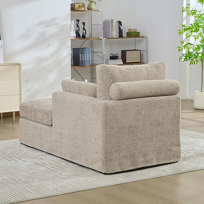 KEIKI 60" Chaise Lounge Chair Indoor, Modern Deep Seat Sofa Bed, Corduroy Couch with Cushions, Single Sleeper Chair for Living Room, Bedroom, Apartments, Taupe (Right Side)