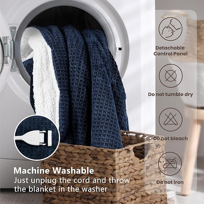 Heated Blanket Electric Blanket Twin Waffle, 62x84 Inches Sherpa Fleece Fast