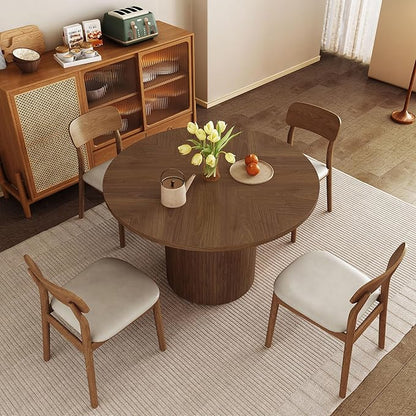 Round Dining Table for 4, Modern Farmhouse Kitchen Table, 47 Inch Small Circle Dining Tables with Wood Strip Base for Kitchen Living Room (Walnut)