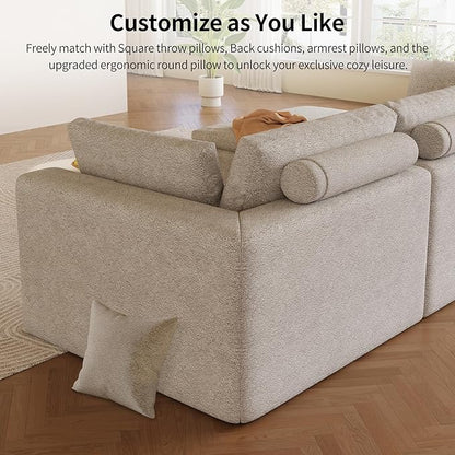 109" Oversized L Shaped Modular Sectional Sofa,Cloud Sectional Couch with Ottoman Deep Seat,Boneless Memory Foam Sofa for Living Room,Teddy Fleece Fabric, No Tools Assembly Required (Beige,1 Ottoman)