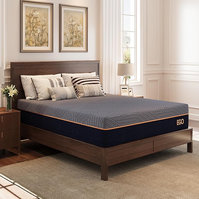 EGOHOME 12 Inch Queen Mattress, Copper Gel Cooling Memory Foam for Back Pain Relief, Therapeutic Bed in a Box, Foam Made in USA, CertiPUR-US Certified, 60x80x12 Black