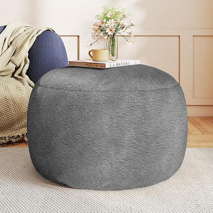 Gericco Round Pouf Ottoman Foot Rest, 29 X 18Inch Floor Poufs Footstool, A Round Modern Foam Filled Foot Stool for Living Room, Home, Nursery, Dorm, Outdoor (Grey, 29Inch)