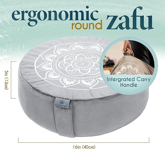 Florensi Meditation Cushion - Comfortable Floor Pillow - Traditional Tibetan Meditation Pillow with Beautiful Velvet Cover - Large Floor Cushion Seating for Adults - Premium Yoga Buckwheat Bolster
