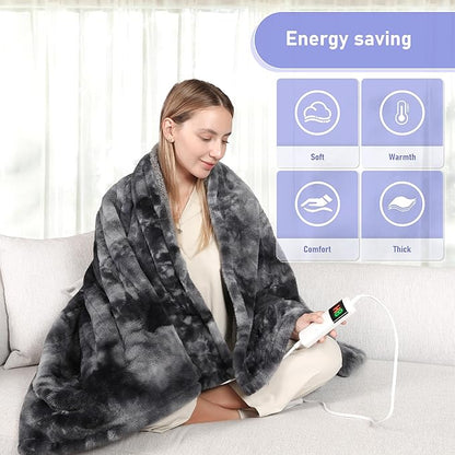 Electric Heated Blanket Full 72''x84''Size Faux Fur Heating Blanket 10 Heating