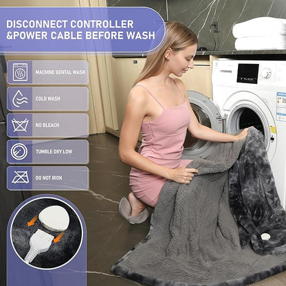 Electric Heated Blanket Full 72''x84''Size Faux Fur Heating Blanket 10 Heating