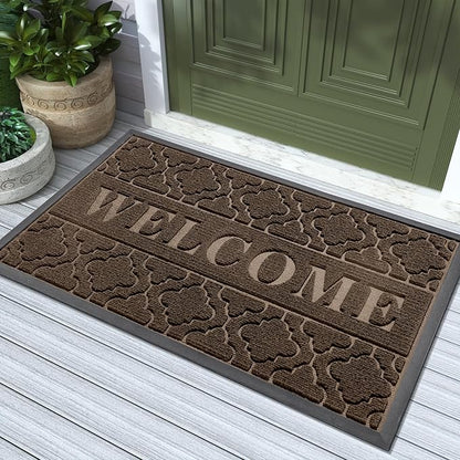 Yimobra Welcome Mat Outdoor Indoor, All-Season Waterproof Front Door Mat Outside Entrance, All-Weather Heavy Duty Non-Slip Doormat, Low Profile Porch Patio Entrance Mats, 36x24, Brown