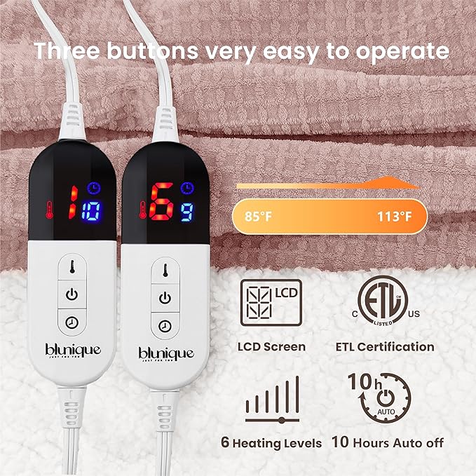 Heated Blanket Electric Blanket Queen Waffle, 84x90 Inches Dual Controllers