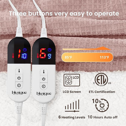 Heated Blanket Electric Blanket King Waffle, 90x100 Inches Dual Controllers