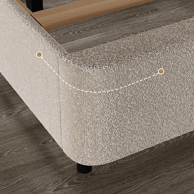 HOMBCK Full Size Boucle Bed Frame, Upholstered Cloud Bed with Headboard, Soft Bed Frames, Modern Style/Thickened Footboard/Rounded Corners Design/No Box Spring Required/Easy Assembly, Beige