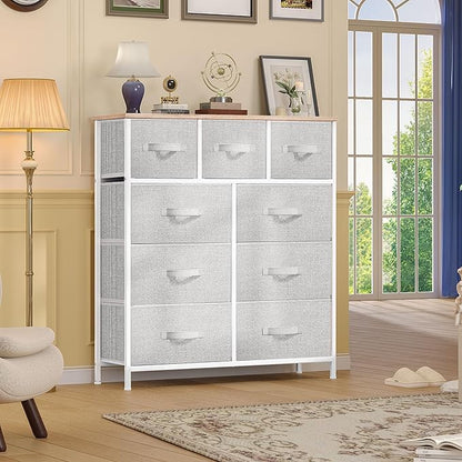 DWVO 9 Drawer Dresser, Light Gray Fabric Storage Tower, Tall Organizer Unit