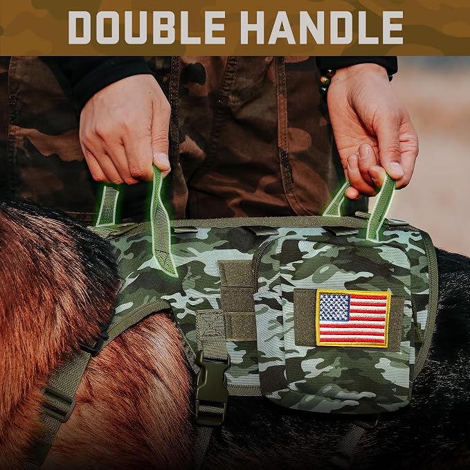 Forestpaw Tactical Dog Harness Tactical Dog Collar with Bungee Leash Set,No Pull Military Dog Harness for Walking Training,Adjustable for Medium Dogs,Camouflage Green,Chest 22-35"