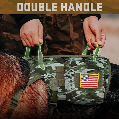 Forestpaw Tactical Dog Harness Tactical Dog Collar with Bungee Leash Set,No Pull Military Dog Harness for Walking Training,Adjustable for Medium Dogs,Camouflage Green,Chest 22-35"