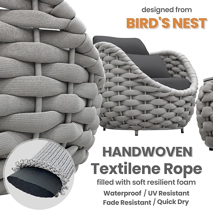 Erotr Aluminum Outdoor Patio Furniture Set: 6 Pieces Porch Rope Conversation Sofa Set - Modern Woven Deck Couch Set Cushioned - No Assembly All Weather Seating for 660lbs Yard Garden Lanai Hotel Pool