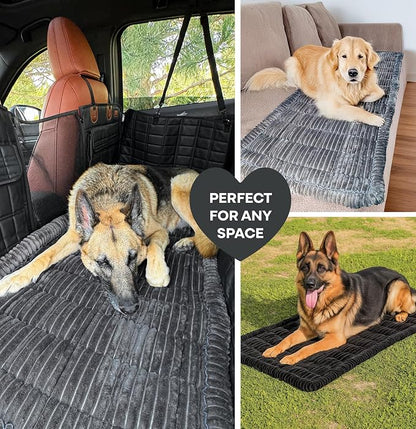 Dog Bed for Car Back Seat Extender - Non-Slip Backseat Cushion for Dogs - Travel Plush Pet Mat Topper for Cars, Trucks, SUVs - Machine Washable Pad Blanket - Black, 54" x 24.8"
