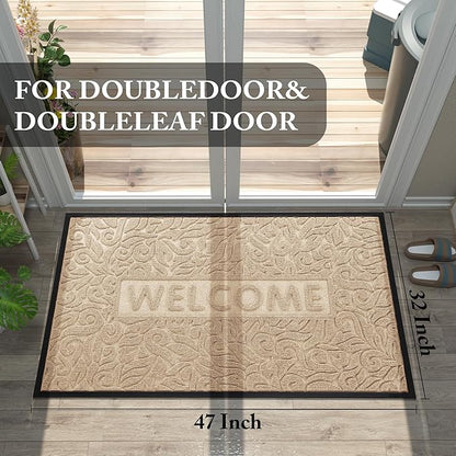 Yimobra Large Welcome Mat 47x32, Waterproof Non-Slip Outdoor Mats for Front Door Outside Entrance, Low-Profile Entryway Mat Indoor for Garage Patio, Beige