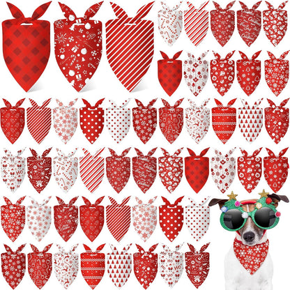 Abbylike 50 Pcs Christmas Dog Bandanas Bulk Xmas Red and White Bandanas for Dogs Triangle Kerchief Bibs Scarf Set for Pet Christmas Costume Photo Props Accessories Pet Shops (25.6 x 17.7 x 17.7)