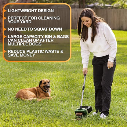 Neater Pet Brands Lift N’ Bag 2.0 Dog Pooper Scooper with Bag Attachment & 27" Pole for Small to Large Dogs, New & Improved Design, 60 Refill Bags, Heavy Duty Dog Poop Scooper for Yard, One-Hand Use