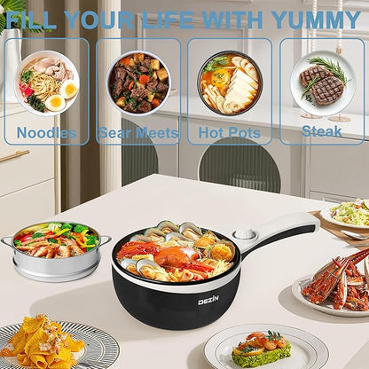 Dezin Hot Pot Electric with Steamer Upgraded, Non-Stick Sauté Pan, Rapid