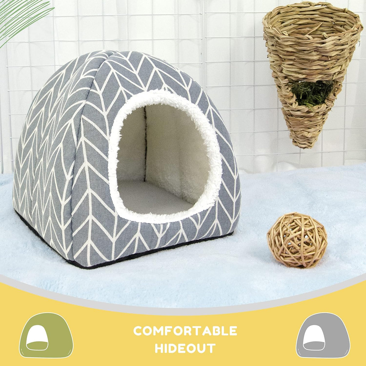 2 Pack Guinea Pig Hideout Bed Rabbit House Cave Accessories Cozy Hide-Out for Bunny Hedgehog Ferret Chinchilla&Other Small Animals