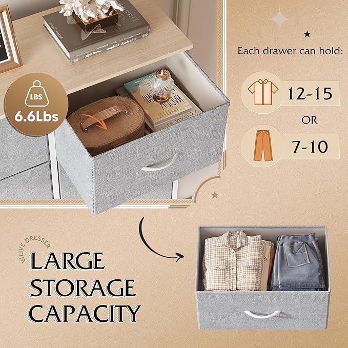 WLIVE Fabric Dresser for Bedroom, Tall Dresser