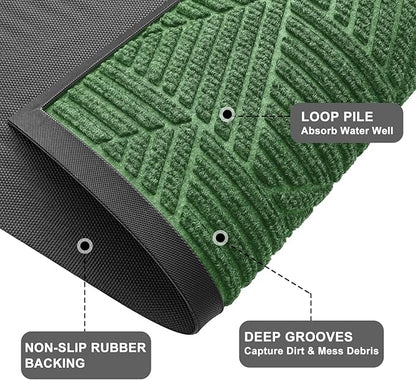 Kitinjoy Front Door Mat Outside Entrance, Sturdy Natural Dirt Trapper, Heavy Duty Rubber Doormat, Low Profile Non-Slip Backing, Easy Clean Floor Mat for Indoor Outdoor Entry, 47X23 Inch, Green