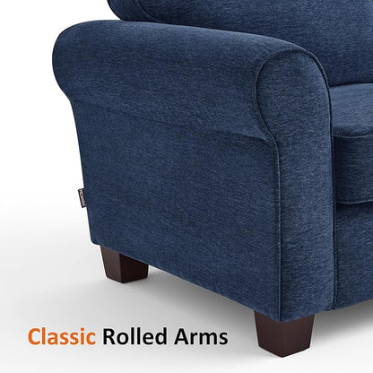 MCombo 67.7" Loveseat Sofa, 2-Seater Small Couch for Small Spaces, Classic Rolled Arm Upholstered Sofa with Solid Wood Legs for Living Room, Removable Cover, Chenille Fabric VE730 (Navy Blue)
