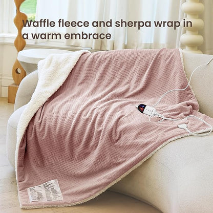 Heated Blanket Electric Throw Waffle, 50x60 Inches Sherpa Fleece Fast Heating