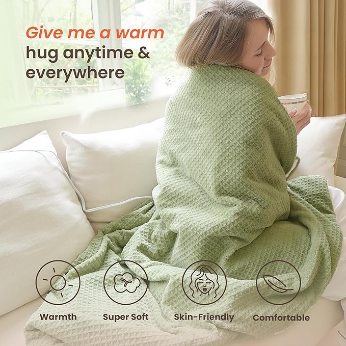Heated Blanket Electric Blanket Twin Waffle, 62x84 Inches Sherpa Fleece Fast
