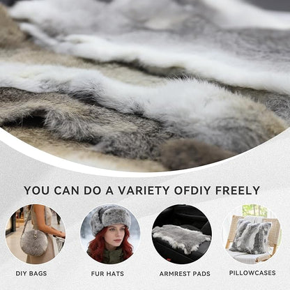 Craft Rabbit Fur Pelt Skin Genuine Tanned Animal Hide with Sewing Quality Leather 12" by 14" for Decoration DIY Crafts Cat Dog Toys Fur Fabric（8Pcs, Grey）