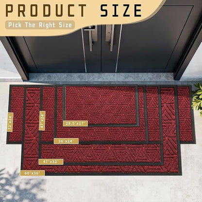 Yimobra Extra Large Door Mat 60x36, All-Weather Waterproof Non-Slip Welcome Matt Outdoor, Heavy Duty Non Slip Doormat for Entryway for Patio and Garage Indoor, Easy Clean, Black Red